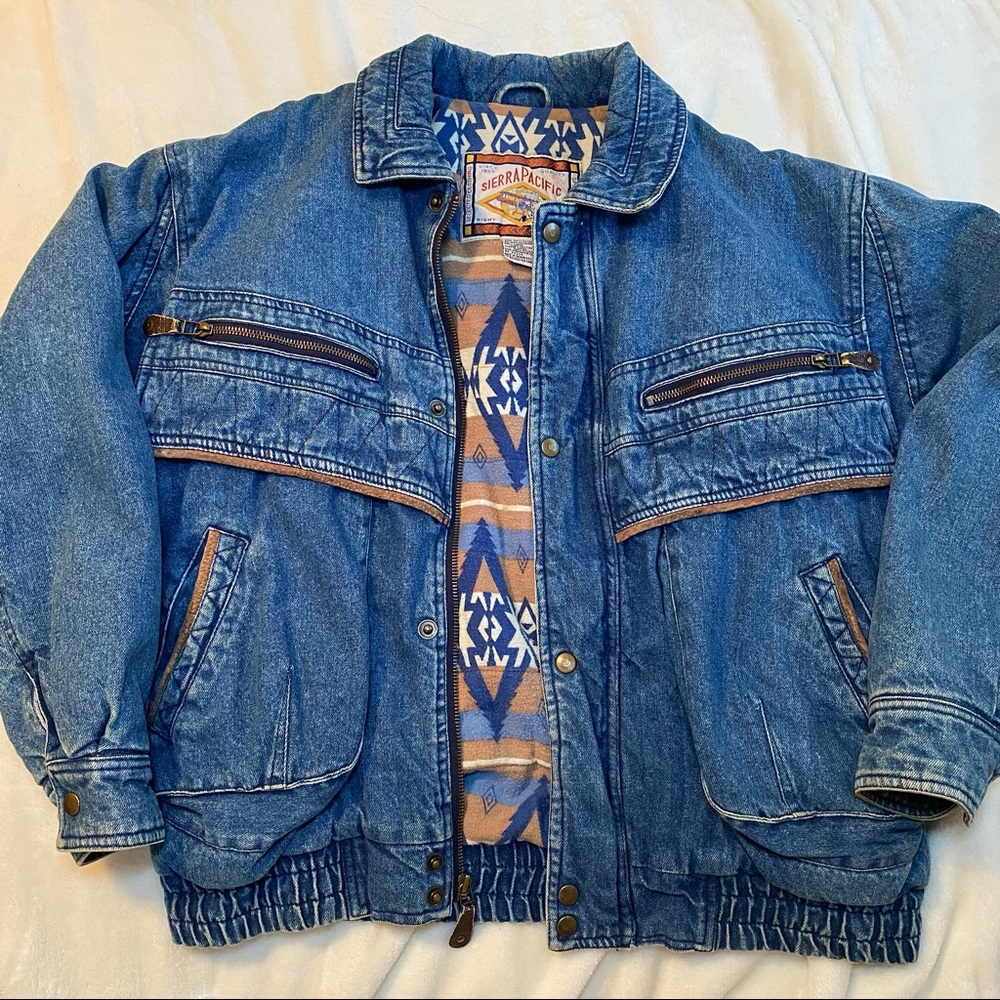 Vintage Sierra Pacific Denim Jean Thick Jacket Size Medium Aztec Southwest.